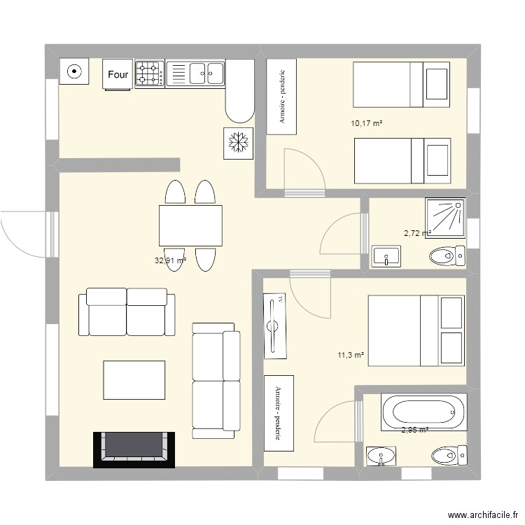 plan foret karim. Plan de 5 pièces et 60 m2