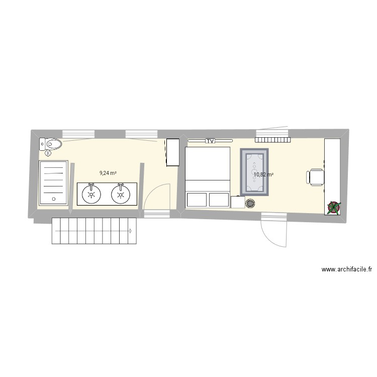 Tyty. Plan de 2 pièces et 20 m2