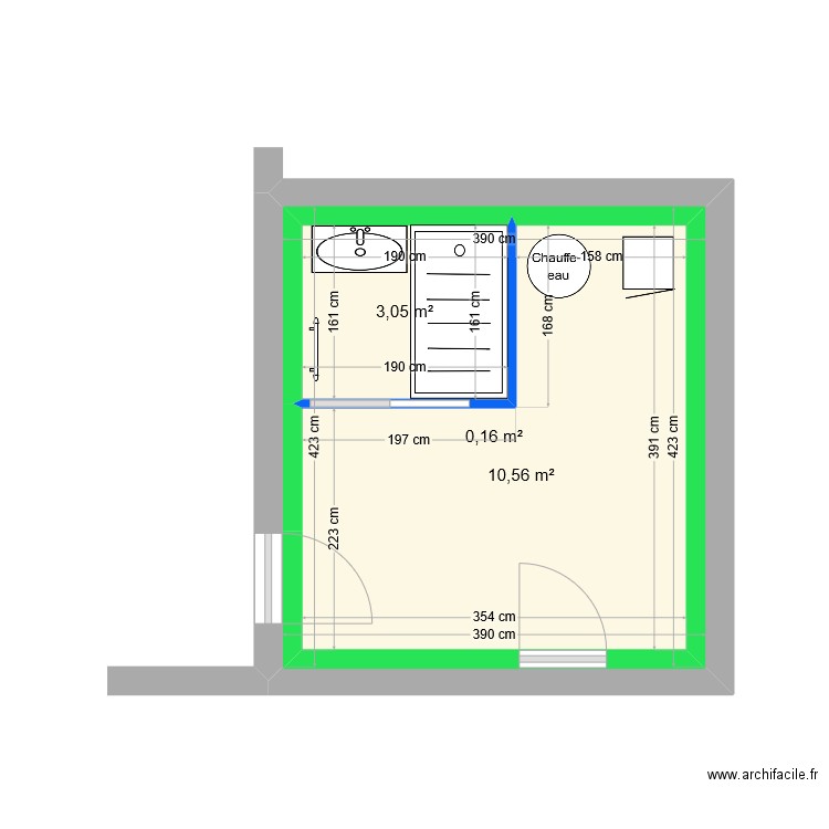 salle de bain. Plan de 3 pièces et 30 m2