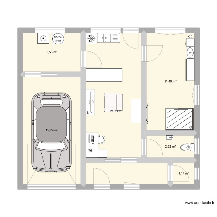 mini. Plan de 6 pièces et 57 m2