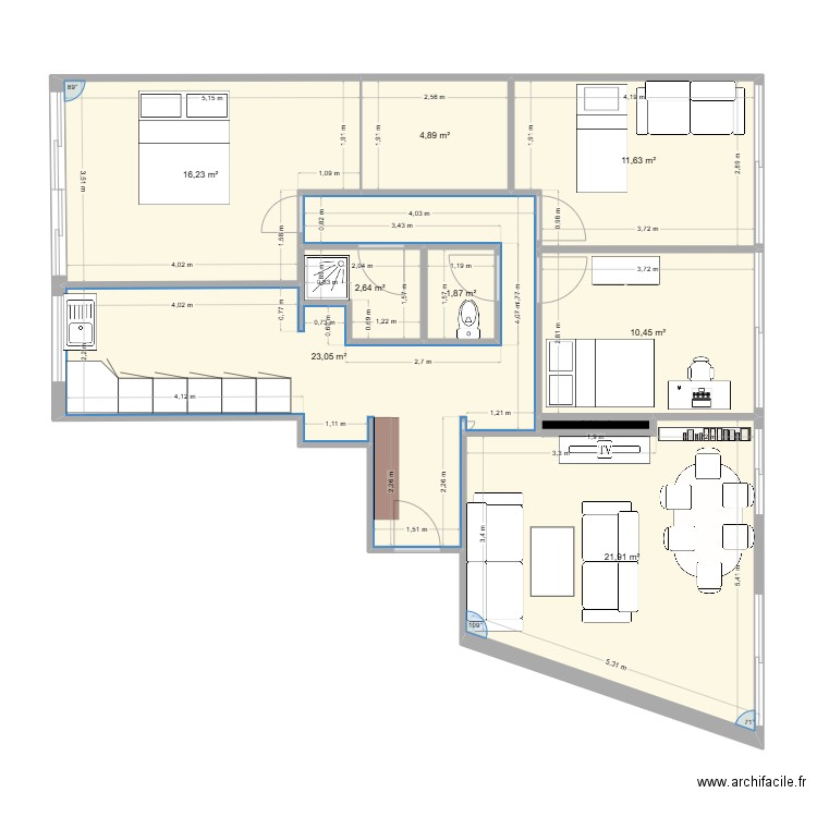 plan amenagement Picpus. Plan de 9 pièces et 93 m2