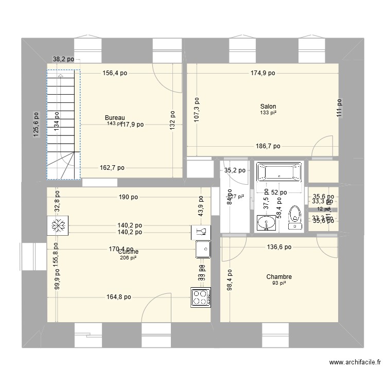 8 Saint-Edmond APRÈS. Plan de 6 pièces et 57 m2