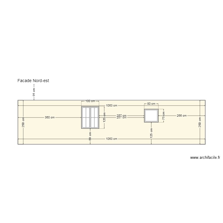 Façade Nord-est nouvelle inclinaison. Plan de 1 pièce et 27 m2