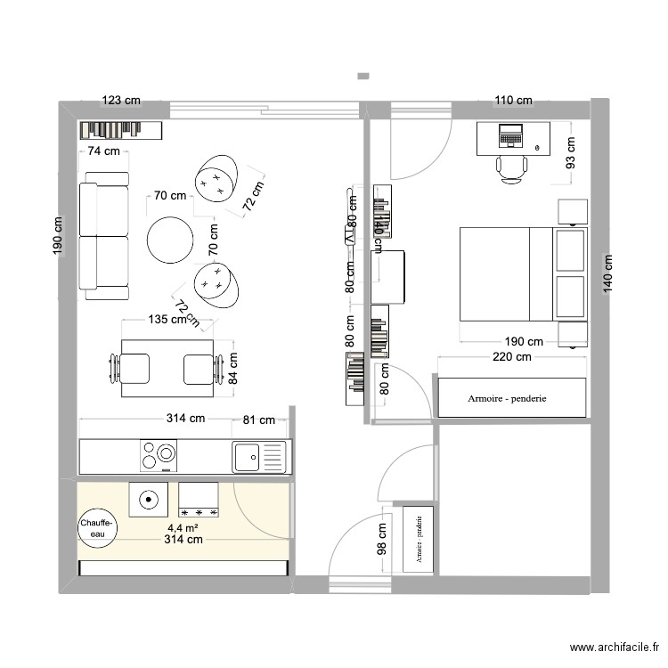 302 bat6. Plan de 1 pièce et 4 m2