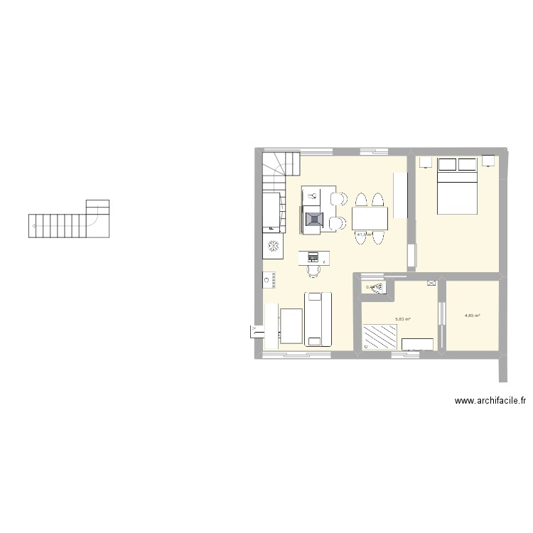 maison. Plan de 4 pièces et 52 m2