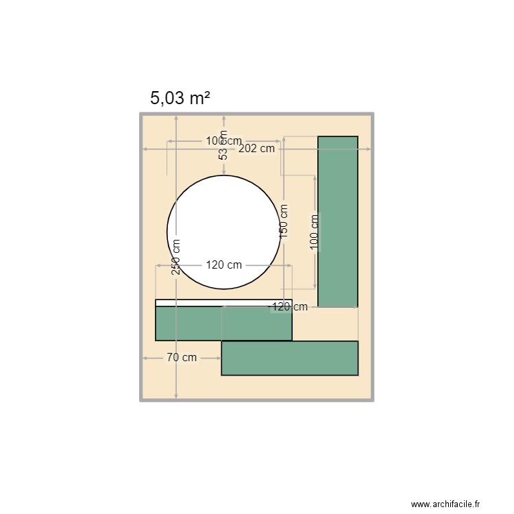 Plan meubles salle de bain. Plan de 1 pièce et 5 m2