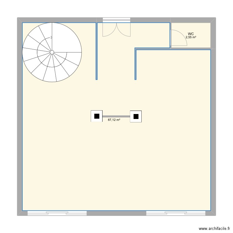 Plan RDC. Plan de 2 pièces et 90 m2