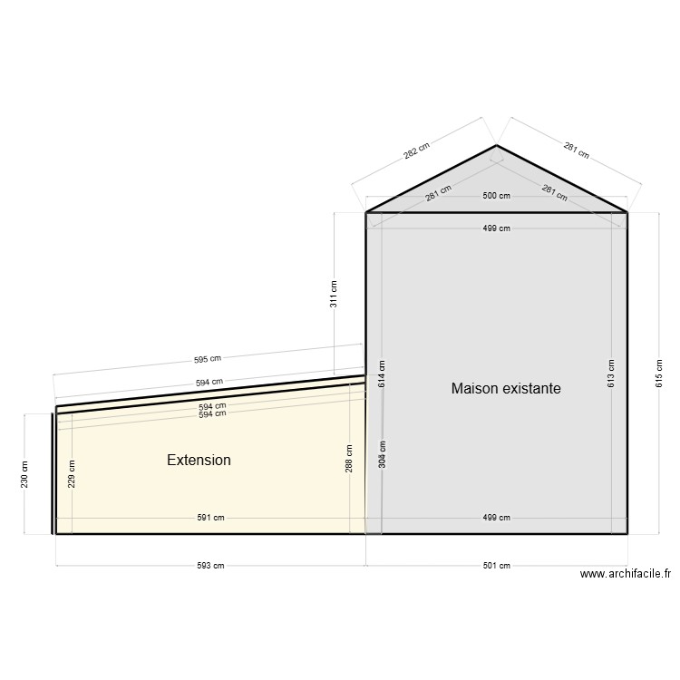 coupe voisin Est. Plan de 4 pièces et 50 m2