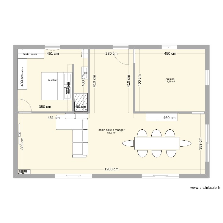 projet sarrancolin. Plan de 3 pièces et 94 m2