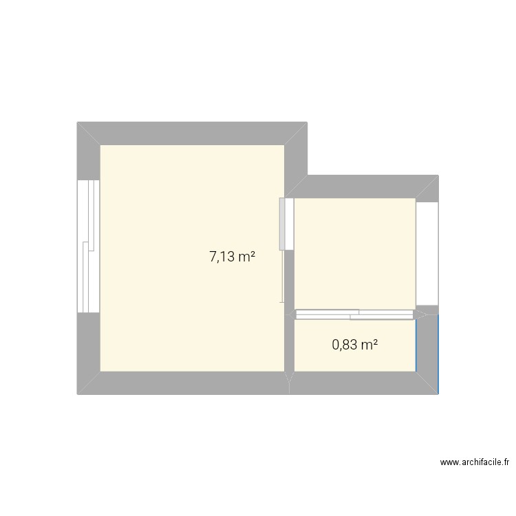 Buanderie . Plan de 2 pièces et 8 m2