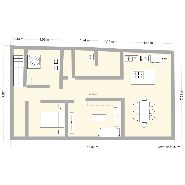 mich2. Plan de 1 pièce et 89 m2