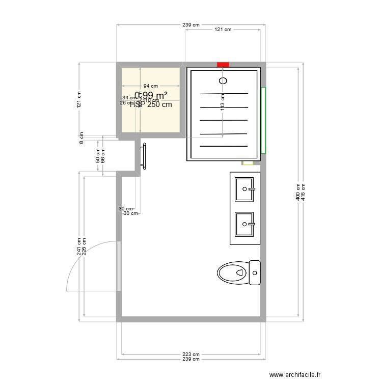 SDB. Plan de 1 pièce et 1 m2