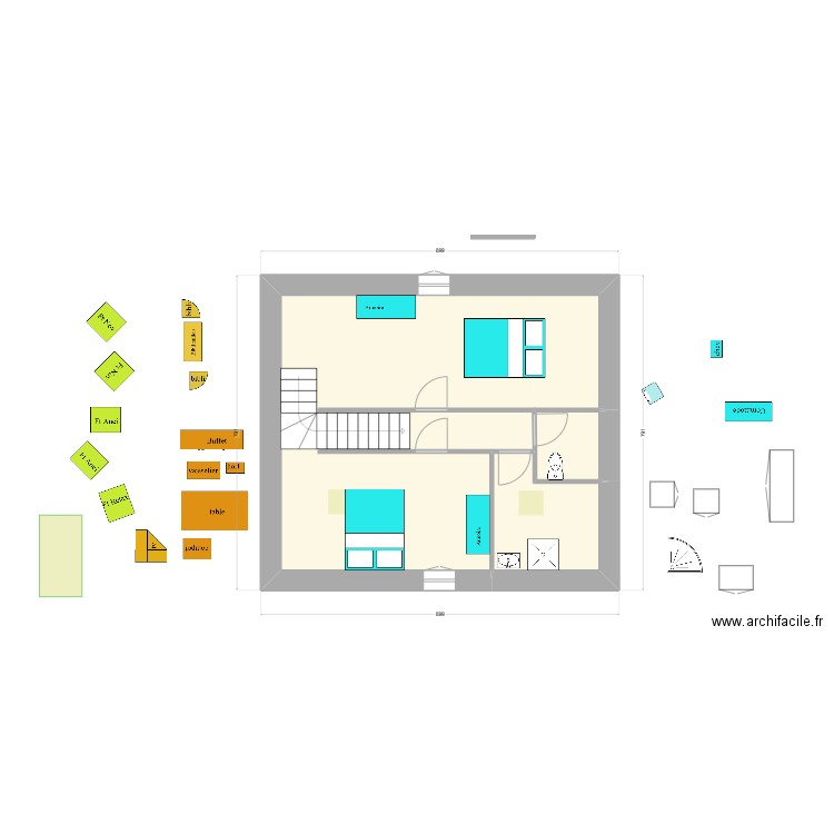 en face : essai 4 étage bb. Plan de 3 pièces et 54 m2