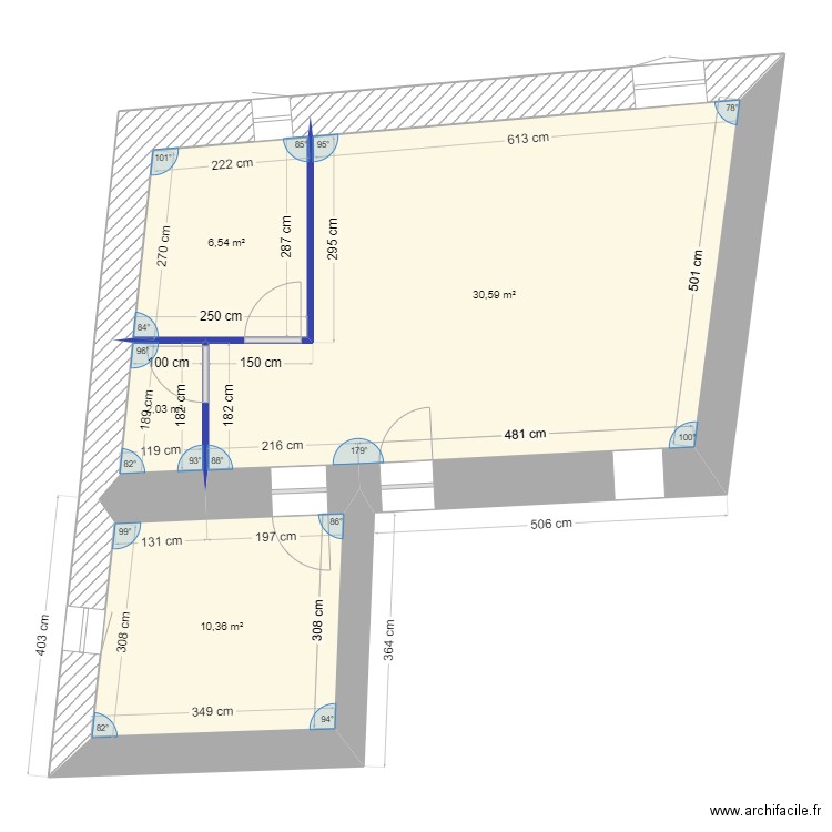 Apt 7 conti Placo. Plan de 4 pièces et 50 m2