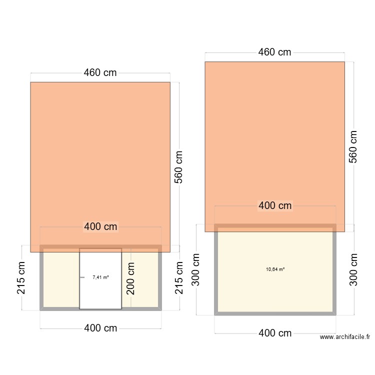 Avis de jardin façades avant et arrière . Plan de 2 pièces et 18 m2