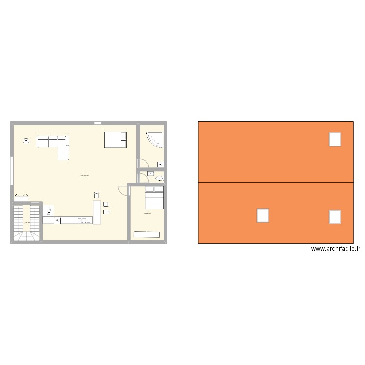 PLAN COMBLES INITIAL V2. Plan de 3 pièces et 126 m2