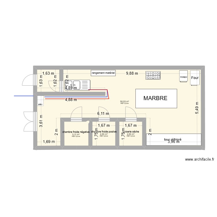 atelier. Plan de 4 pièces et 60 m2