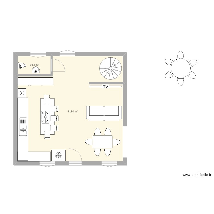 NOUVEAU PROJET RENO +1 n°7. Plan de 2 pièces et 44 m2