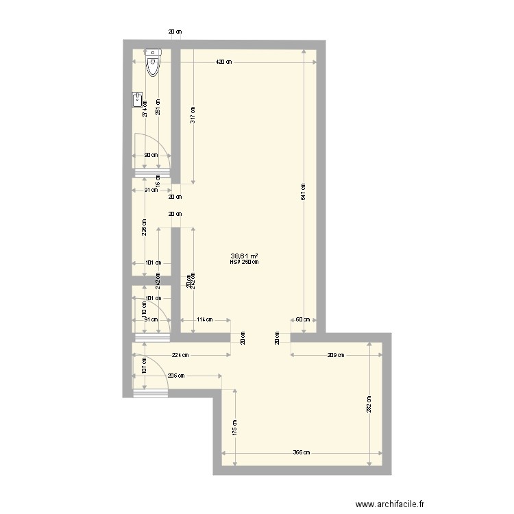 Zoran Drancy existant. Plan de 1 pièce et 39 m2