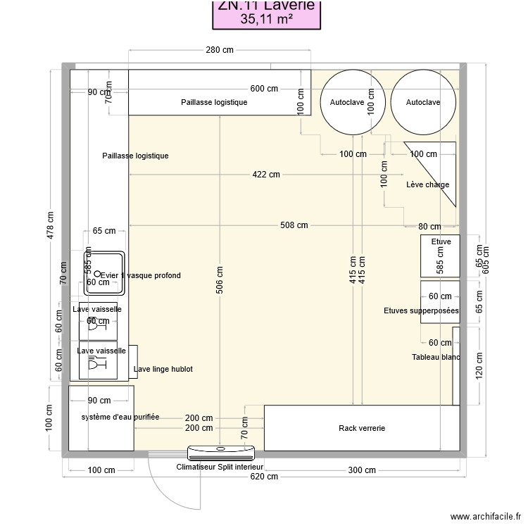 Laverie. Plan de 1 pièce et 35 m2