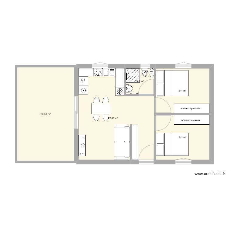 maisonnette 70. Plan de 5 pièces et 64 m2