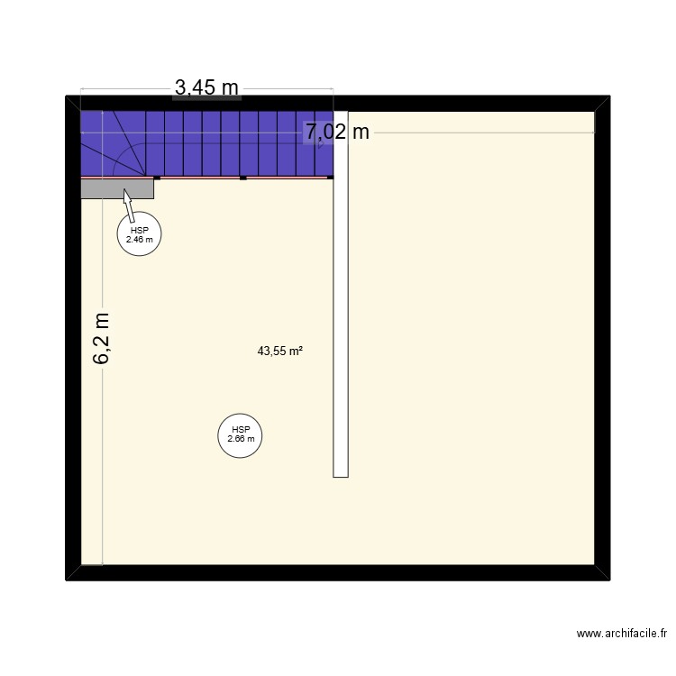 Cave escalier. Plan de 1 pièce et 44 m2