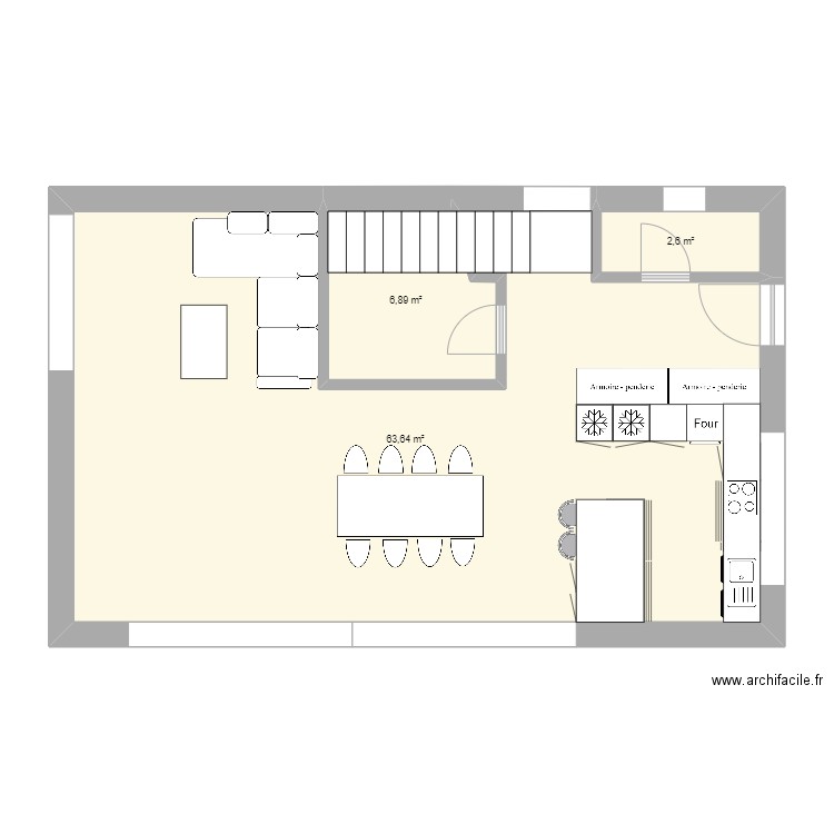 Plan rez amenagement. Plan de 3 pièces et 73 m2