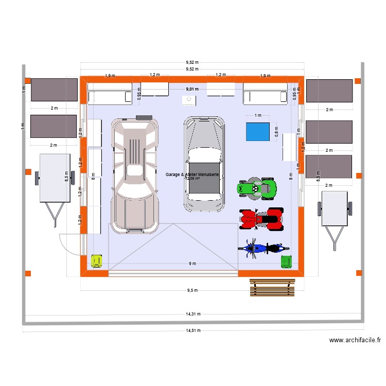 Garage et menuiserie B47 N3 à une porte V2. Plan de 1 pièce et 72 m2