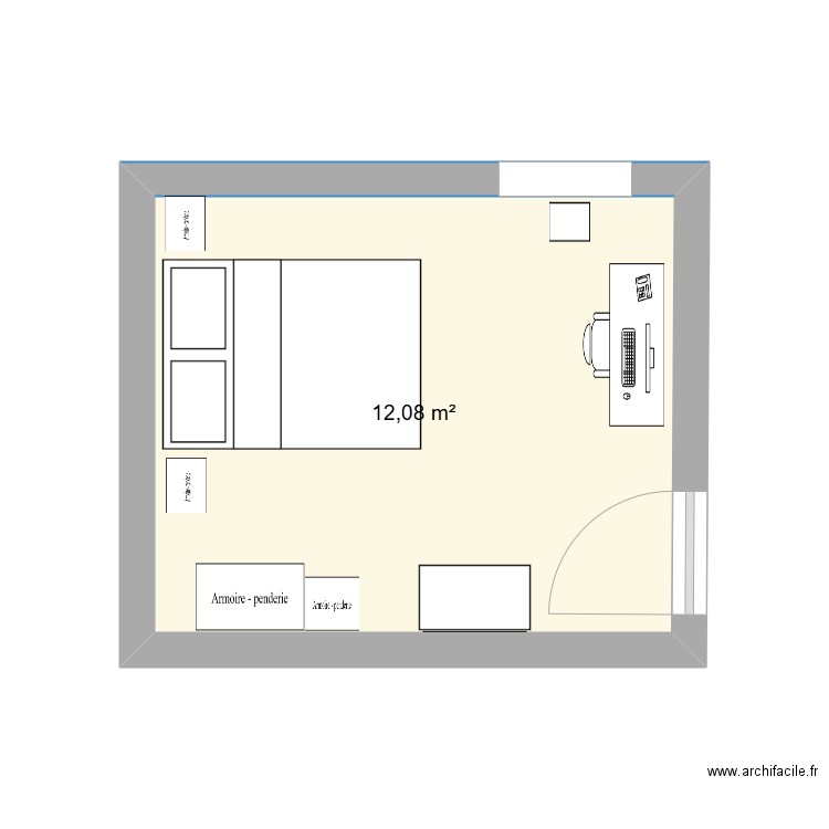 F. chambre. Plan de 1 pièce et 12 m2