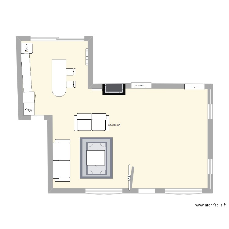 maison ouverte. Plan de 1 pièce et 56 m2