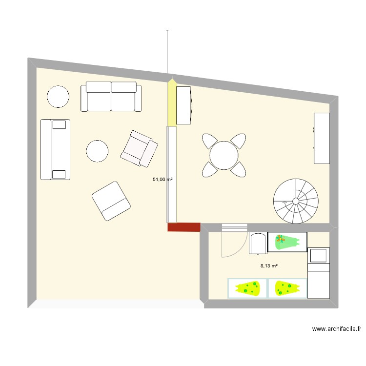 taf. Plan de 2 pièces et 59 m2