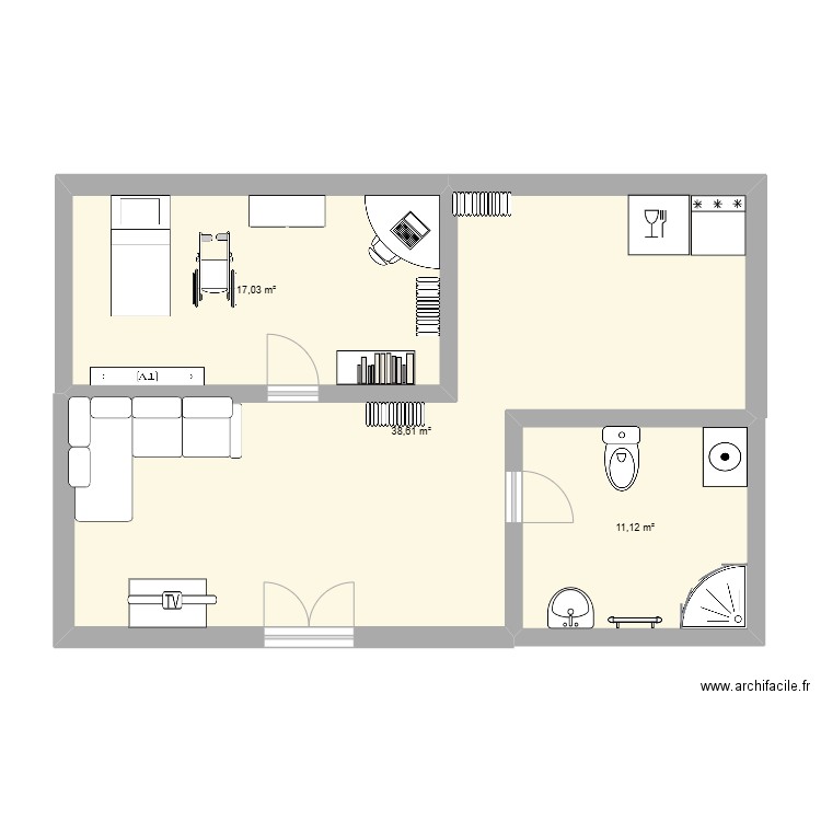 plan. Plan de 3 pièces et 67 m2