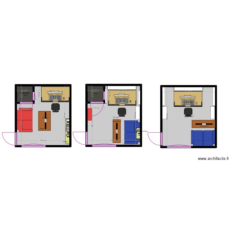 configuration studio. Plan de 5 pièces et 36 m2