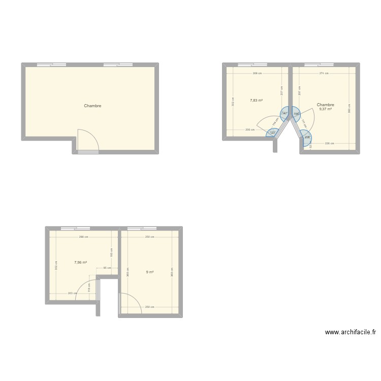 chambre split. Plan de 5 pièces et 53 m2