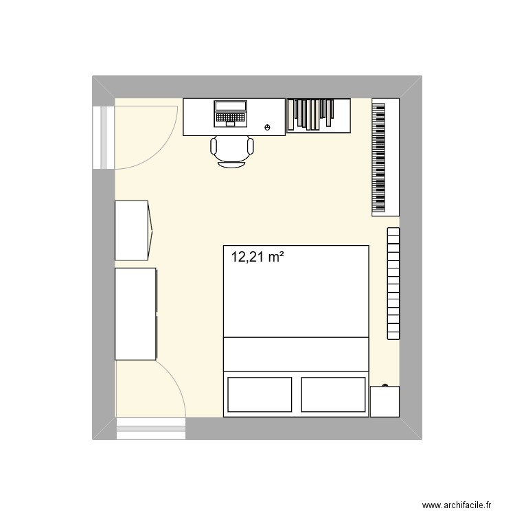 Chambre actuelle. Plan de 1 pièce et 12 m2