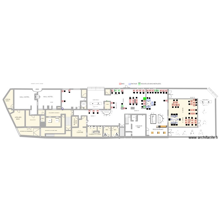 Plan de salle RDC 18 JUILLET 2024. Plan de 20 pièces et 302 m2