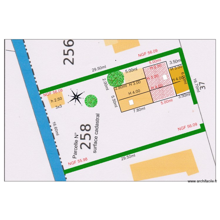 plan de masse    chalet 37. Plan de 3 pièces et 75 m2