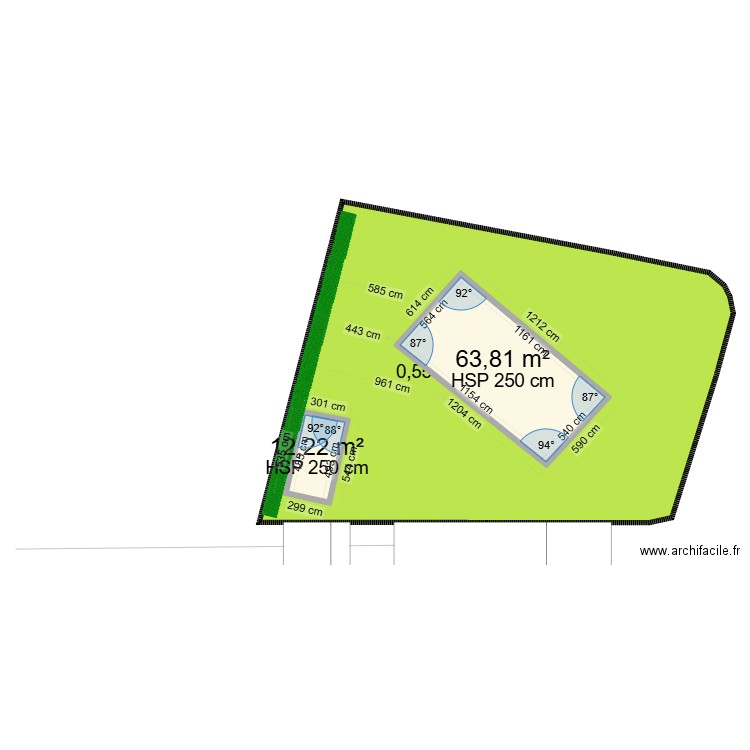 PARCELLE. Plan de 2 pièces et 76 m2