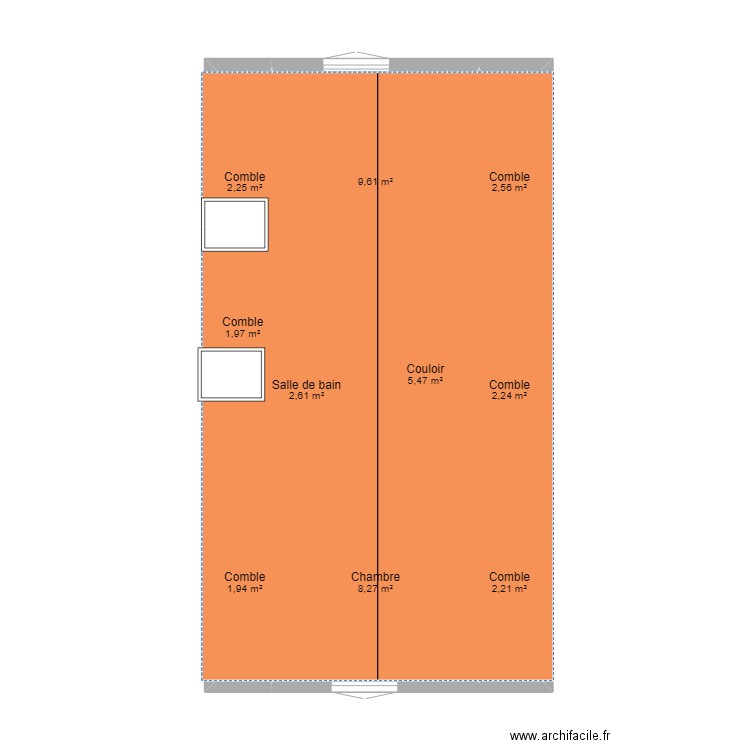 COMBLES AMENAGES. Plan de 10 pièces et 39 m2