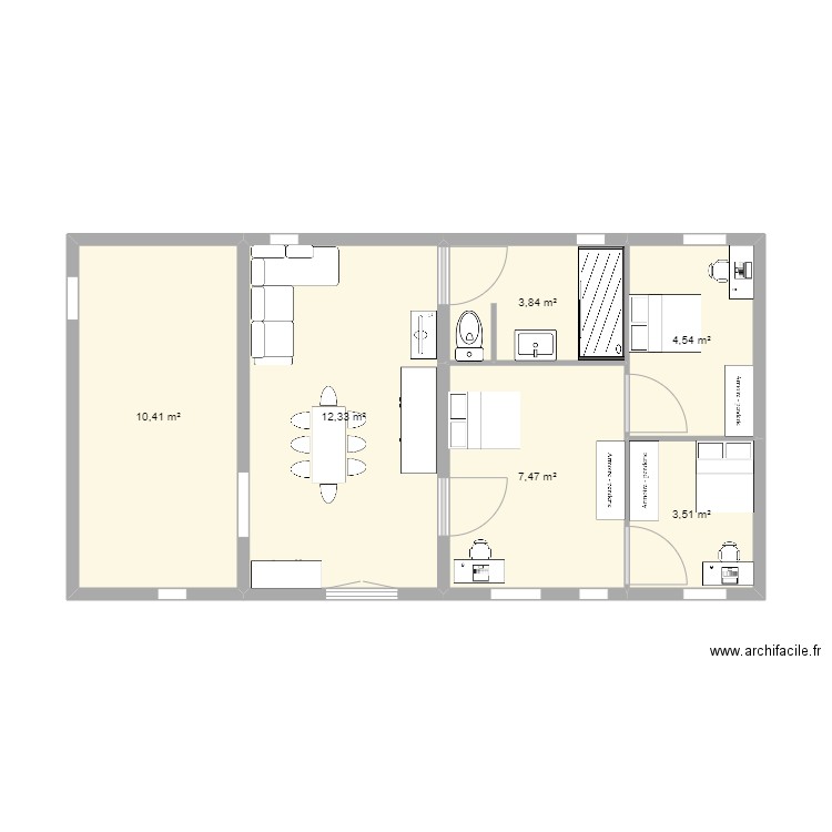 FEILLENS. Plan de 6 pièces et 42 m2