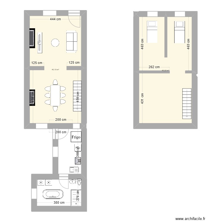 plan fini docherie. Plan de 2 pièces et 80 m2