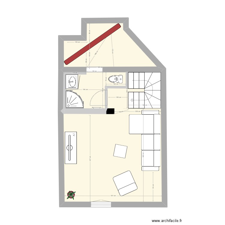 Saint-Hilaire 1er étage v2. Plan de 2 pièces et 36 m2