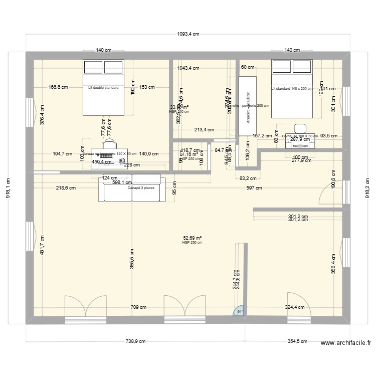 maison. Plan de 3 pièces et 88 m2