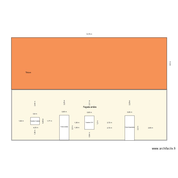 Façade état initial. Plan de 1 pièce et 61 m2