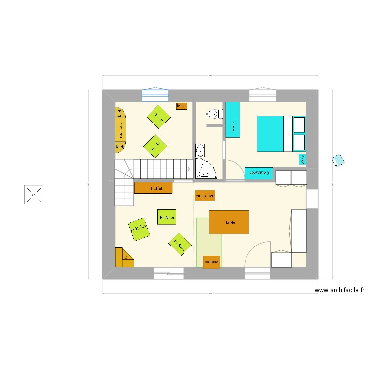 en face : chambre au poele 2. Plan de 1 pièce et 54 m2