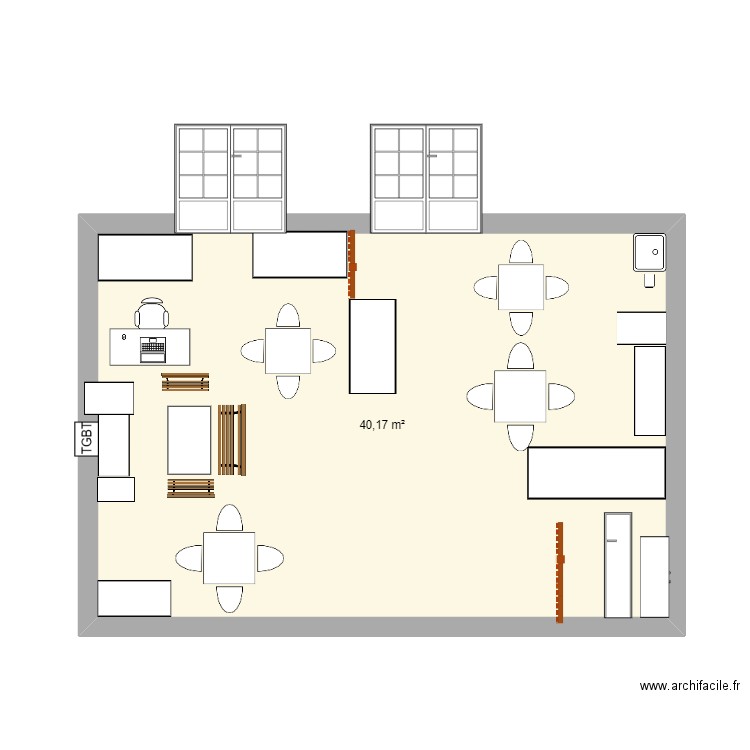 classe M1. Plan de 1 pièce et 40 m2