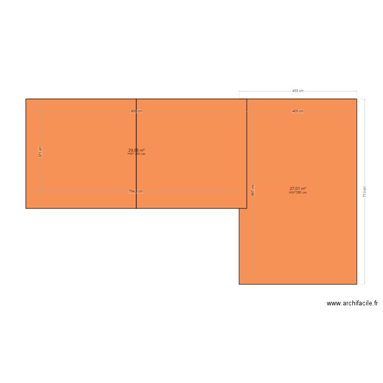 Atelier. Plan de 2 pièces et 57 m2