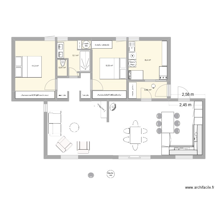 maison retraite. Plan de 8 pièces et 42 m2