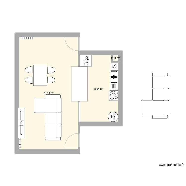 Appartemment 2024. Plan de 3 pièces et 32 m2