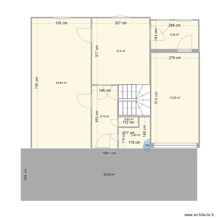 Plan taille réelle rez de chaussée. Plan de 8 pièces et 93 m2